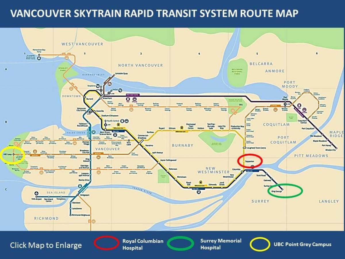 Карта на skytrain јавор риџ во ванкувер