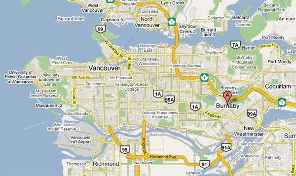Карта на burnaby ванкувер