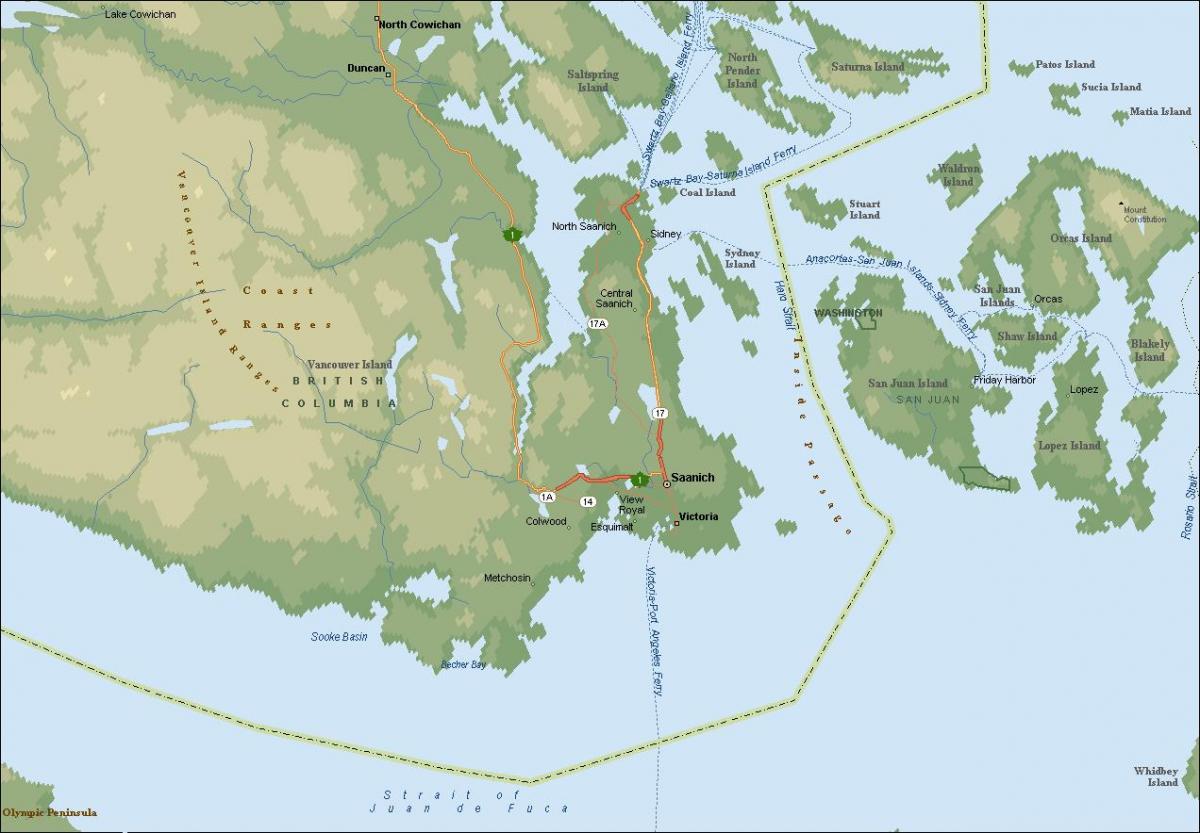Карта на saanich ванкувер остров