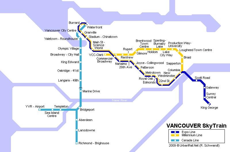 Карта на yvr skytrain