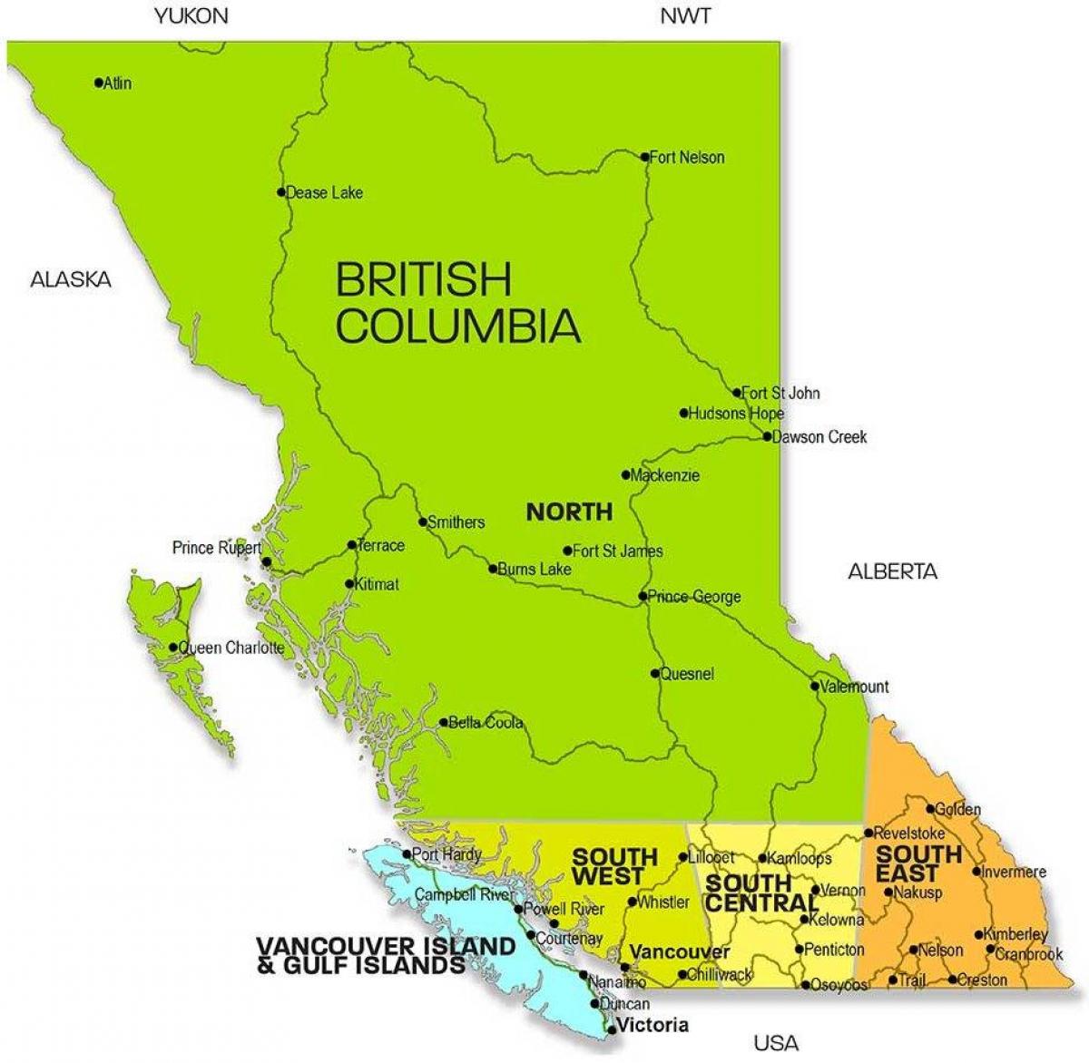 Карта на британска колумбија региони