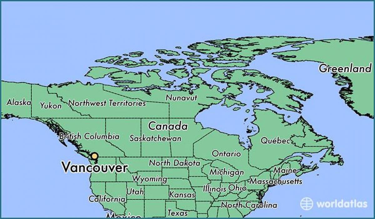 карта на канада, покажувајќи ванкувер