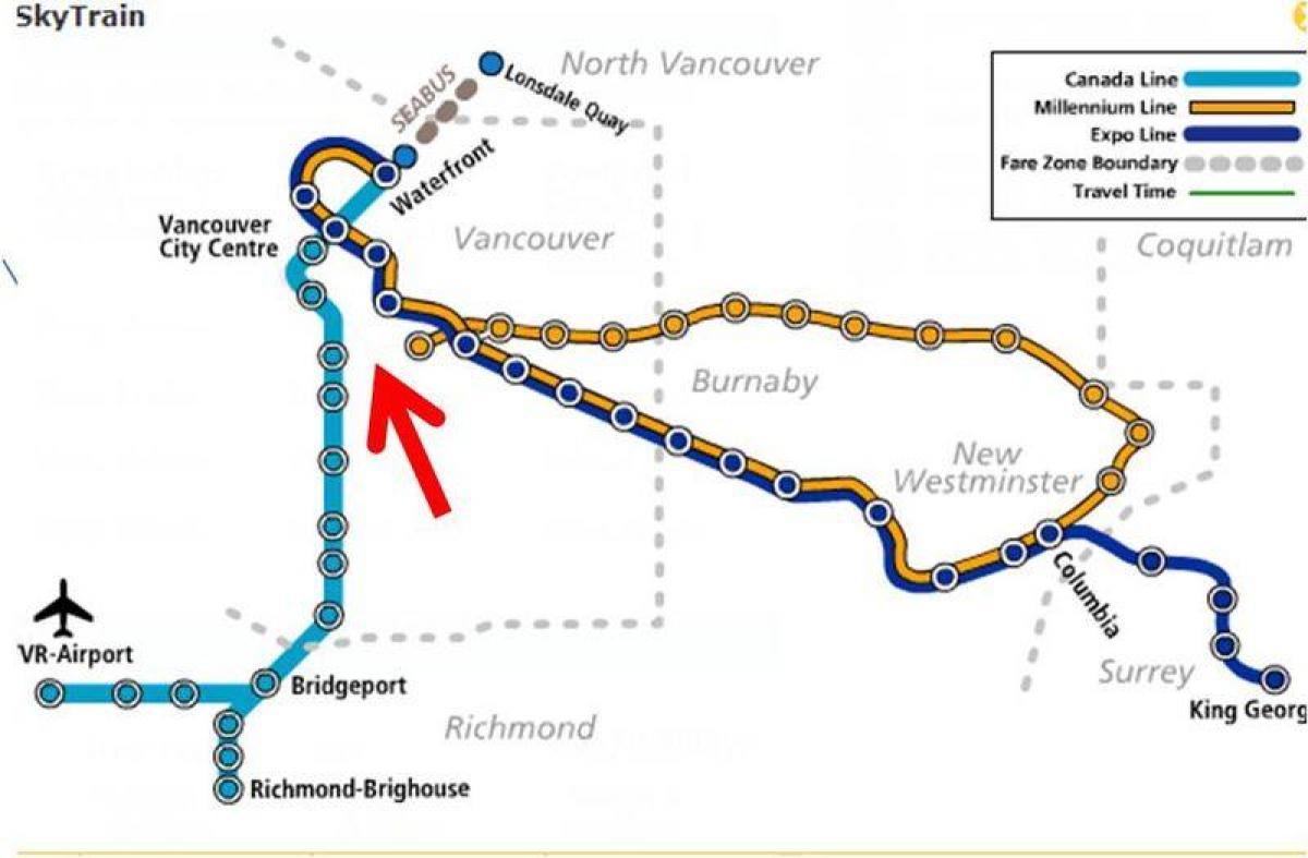 Карта на ванкувер skytrain шалче