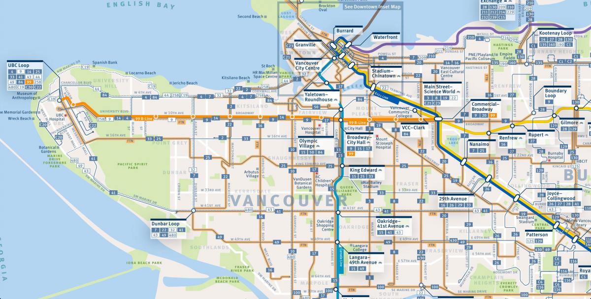 Карта на ванкувер автобус правци