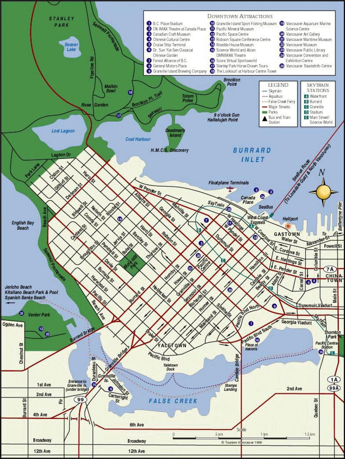 Карта на ванкувер во центарот на градот