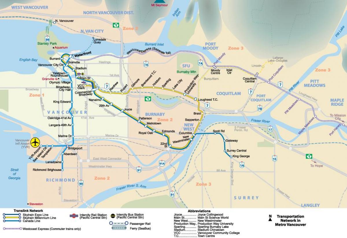 ванкувер п.н.е метрото мапа