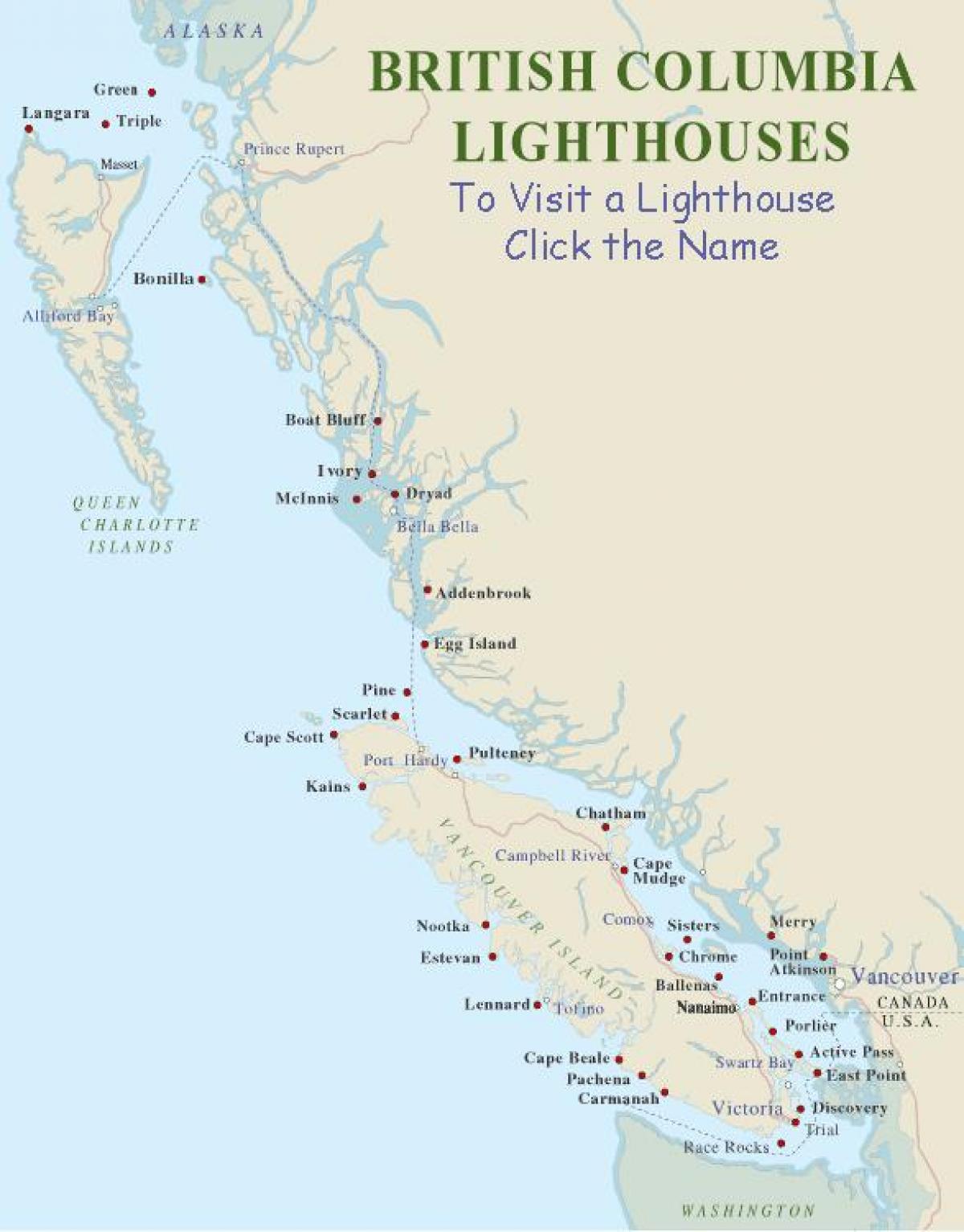 Карта на ванкувер остров светилници