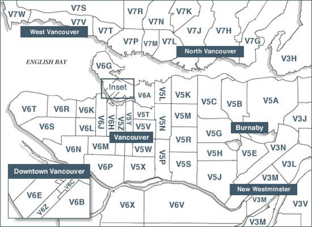 ванкувер остров поштенски кодови мапа