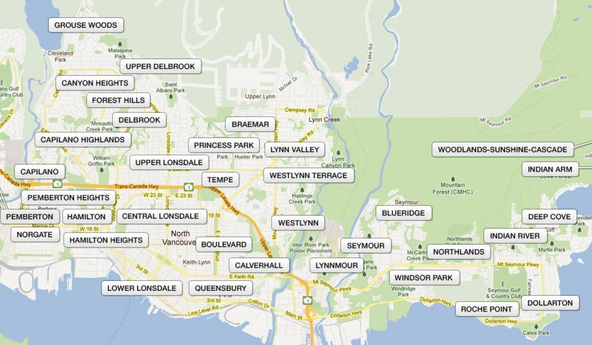 Карта на северна ванкувер neighbourhoods