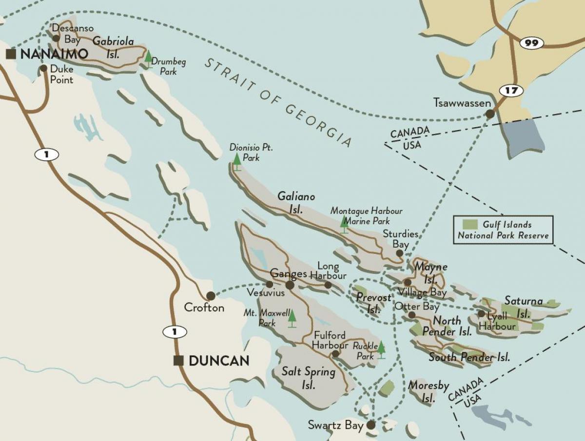 карта на ванкувер остров и заливот острови