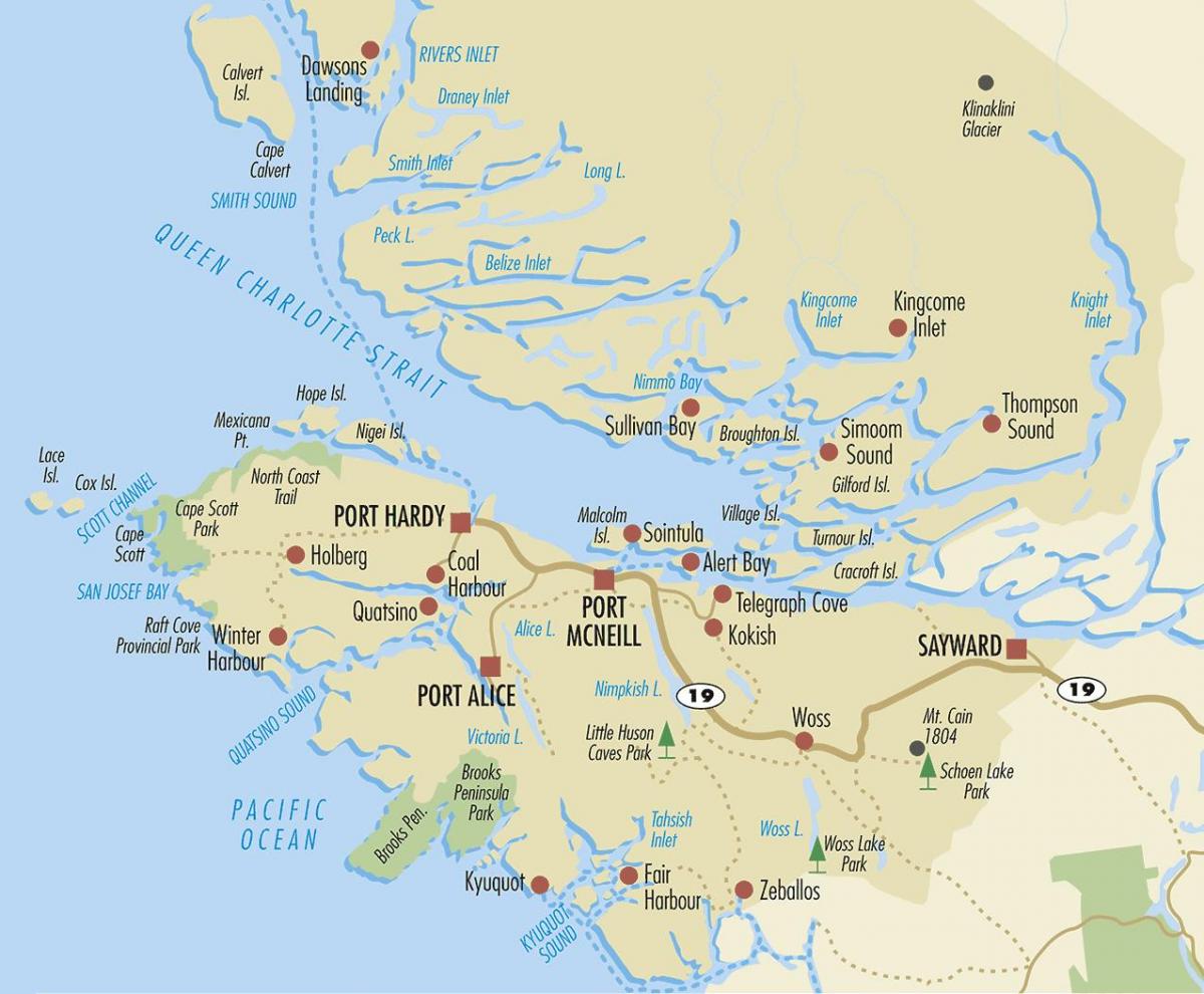 Карта на северна ванкувер остров