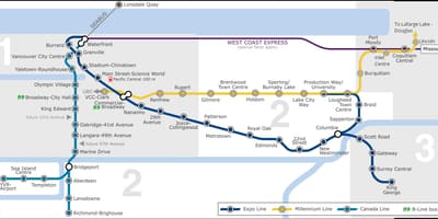 Ванкувер аеродром до центарот на градот skytrain мапа