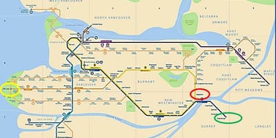Карта на skytrain јавор риџ во ванкувер